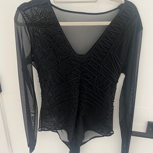 BCBGMaxAzria Black Mesh Bodysuit